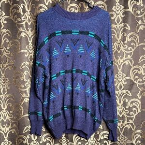 adidas Men's Blue and Teal Crewneck Sweater